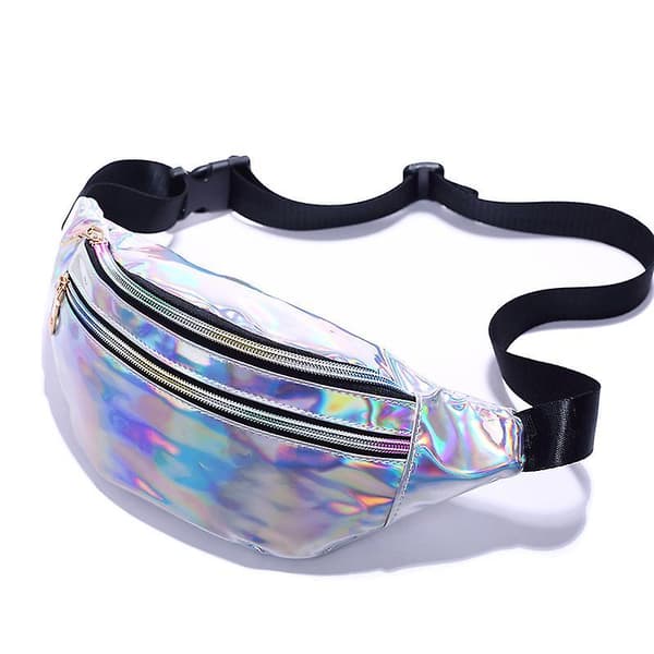 Double Pull Laser Sequins Waterproof Neon Travel Carnival Hiking Outdoor Shoulder Chest Bag Mirror Silver