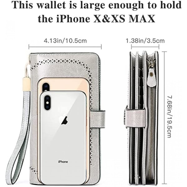 Aveki Wallets For Women Leather Credit Card Holder With Rfid Blocking Large Capacity Wristlet, 1-wax-grey