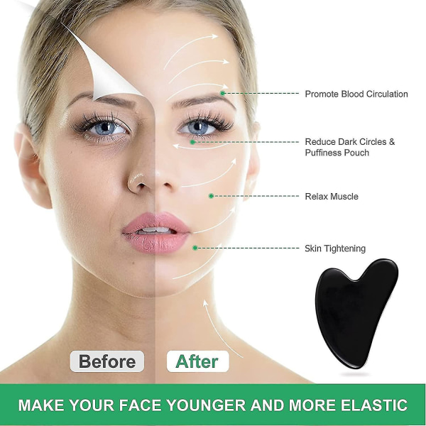 Fong Gua Sha Massasjeverktøy, Svart Obsidian Guasha Brett for Ansikt & Kropp, Naturlig Jade Stein Gua Sha Ansiktsverktøy, Ansikt