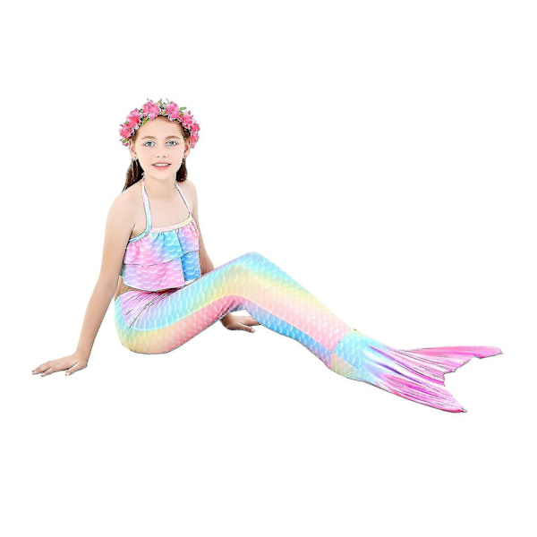 Kids Girls Mermaid Tail Bikini Set Swimwear Swimsuit Swimming Costume Included Garland Headband Color 9 12-13Years