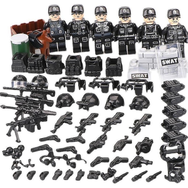 Swat Special Forces Soldiers Military Weapons Gun Figures Parts Blocks Assembly Model Building Kits