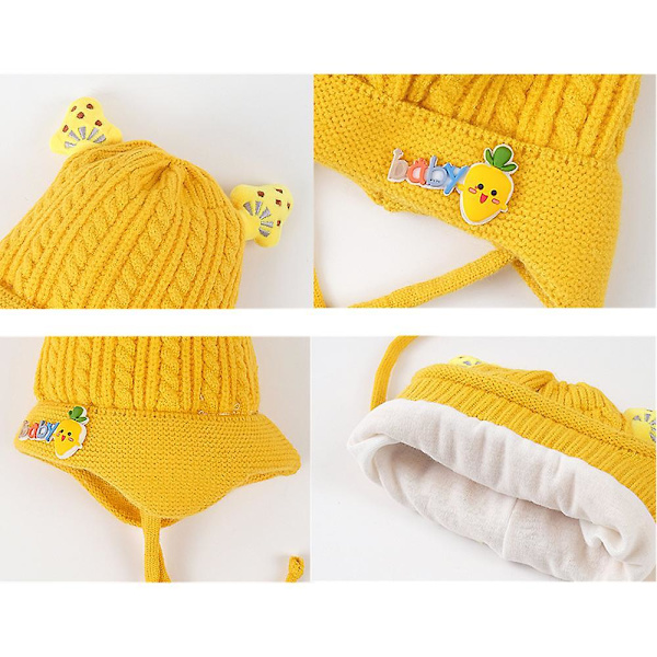 Børne Baby Hue Blød Varm Kabelstrikket Beanie Småbørn Pige Efterår Vinter Huer Blå Yellow
