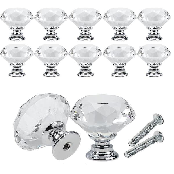 10pcs/set 30mm Diamond Shape Design Crystal Glass Knobs Cupboard Drawer Pull Kitchen Cabinet Door