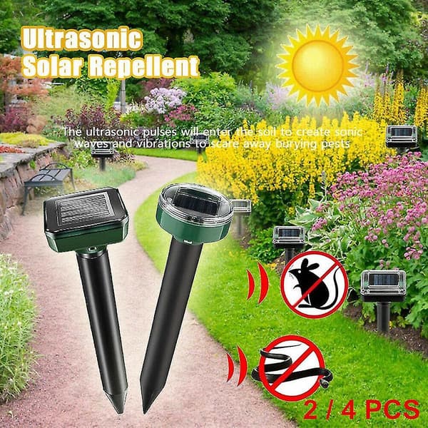 2pack Solar Power Ultrasonic Mice Gopher Mole Pest Snake Repellent Repeller
