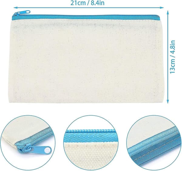 20 Pcs Blank Canvas Bags With Zipper,  Multipurpose Canvas Pouch,  Canvas Makeup Gift