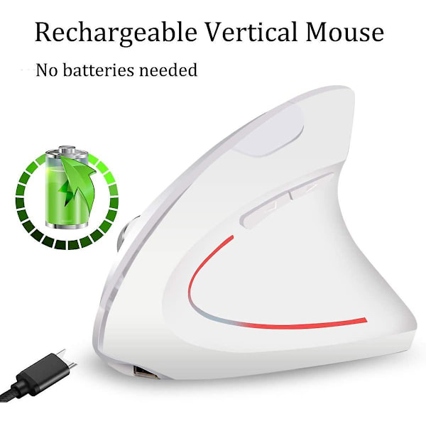 Wekity Right Handed Wireless Ergonomic Rechargeable Vertical Mouse With 4 Adjustable Dpi white