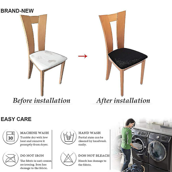 Set Of 6 Chair Seat Covers For Dining Room Kitchen Chairs Black