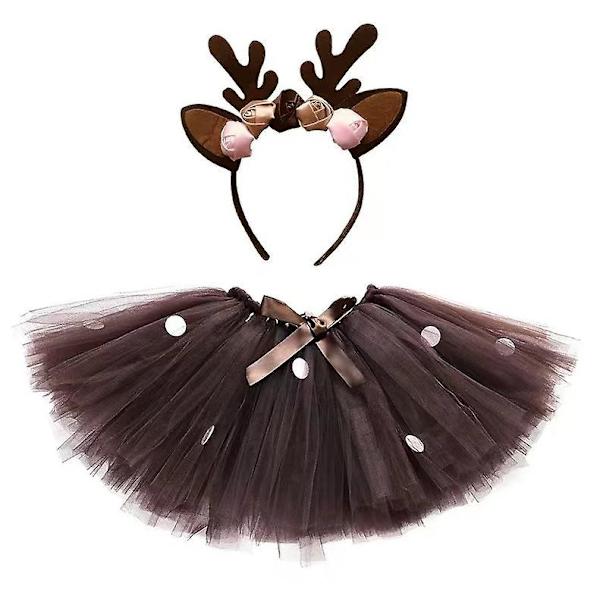 Ruskea ilmava tyllihame tytölle, poro naamiaisasu hirvi jouluasu Dark Brown S