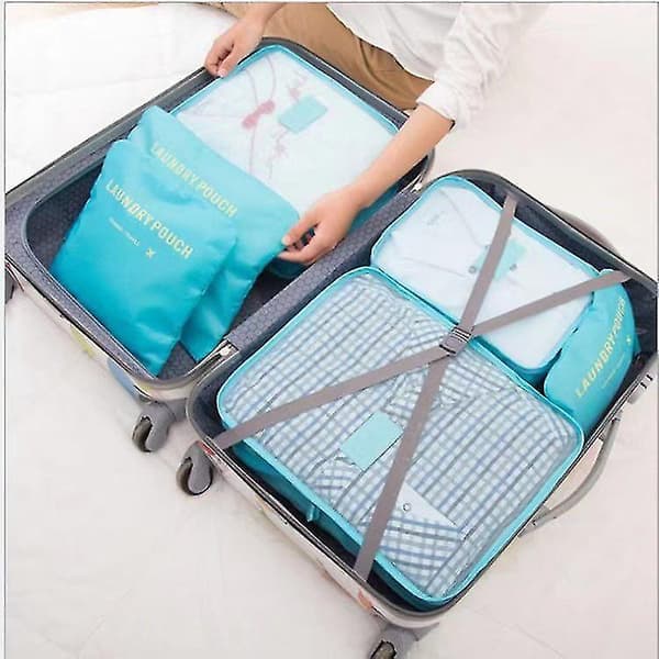 6 stk. Reiseoppbevaringspose Vanntett Klespose Vaskepose For Bagasje Blue