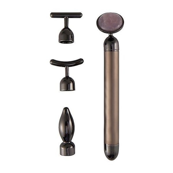 4 In 1 Vibrating Rose Quartz Roller Face Roller Eye Massager Jade Roller T/v Shaped Face Lifting Slimming Beauty Bar Massager Black