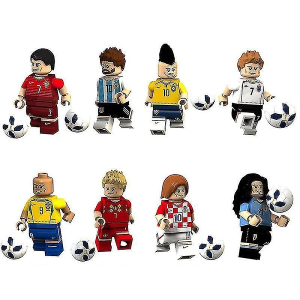 8pcs Football Star Figurine Messi Beckham Ronaldo Assembling Building Block Minifigure Toy