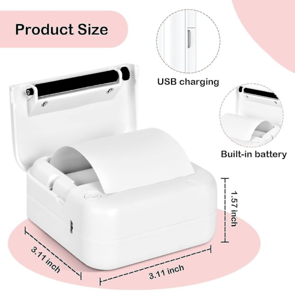 Mini Pocket Sticker Printer, Bluetooth Wireless Portable Mobile Printer Machine Thermal Printer For Notes, Memo, Photo, Pocket Label Receipt Printer C option 3