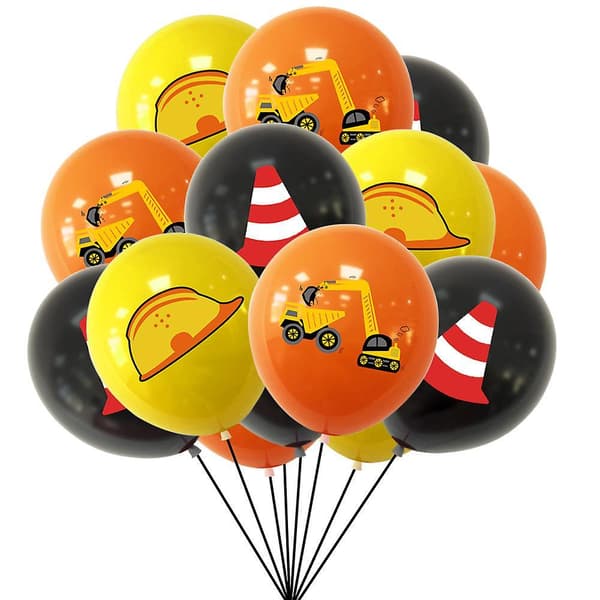 Engineering Vehicle Theme Pull Flag Cake Card 18pcs Balloon Set Excavator Banner Party Decoration Supplies