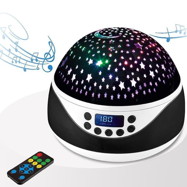 Starry Sky Projector Led Rotating Moon Room Decor Night Light Bedside Lamp With Music Black