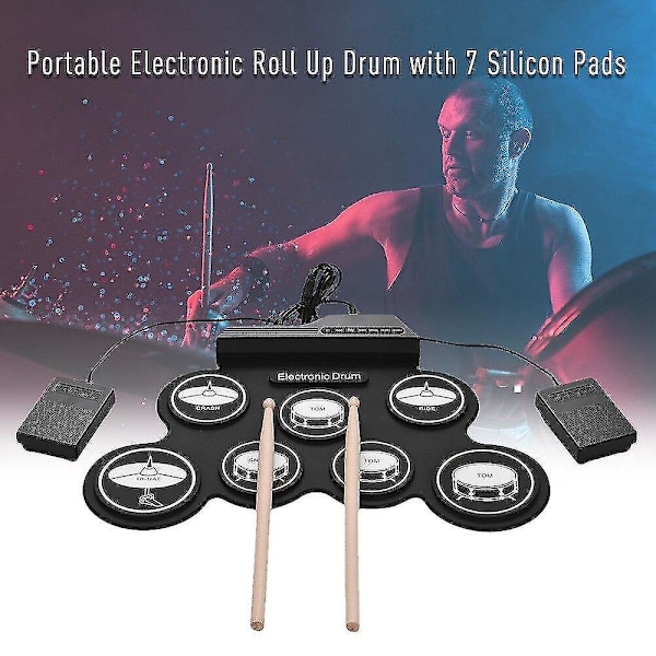 Silicon Drum Set Digital Electronic Roll Up Drum Kit Compact Size Usb 7 Drum Pads