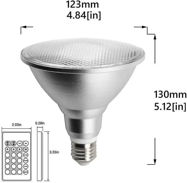 20w Waterproof Rgb E27 Par38 Led Light Bulb With 24 Key Ir Remote Control (rgb And Cool White) [energy Class A+]