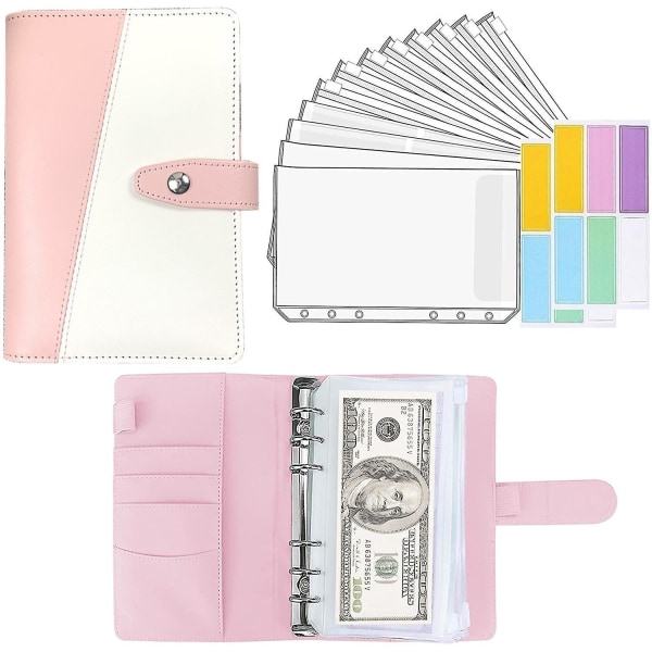 Pu Leather Binder Budget Planner Cash Envelope Wallet System Pink-c