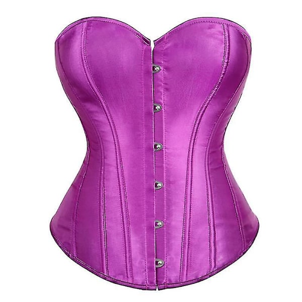 Dame Bustier Korset Top Sexet Lingerisæt Sort Satin Taljeformende PURPLE S
