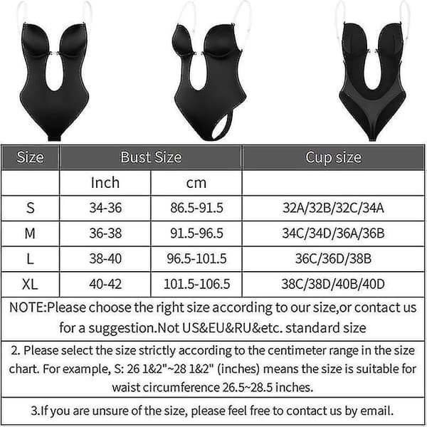 Women Plunging Deep V-neck Body Shaper Strapless Backless Shapewear Black M