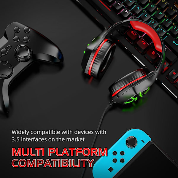 Gaming Headset, Professional Over Ear Headphones With Mic, Noise Cancelling , Rgb Light, Bass Surround, For Ps5, Pc, Xbox One Controller,red