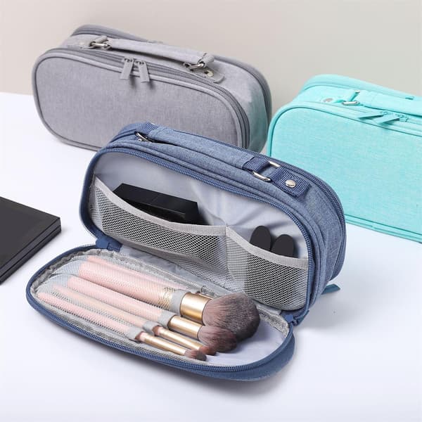 Pencil Case Big Capacity Grip Handle Canvas Easy Carry Pencil Pen Storage Bag For School Navy Blue