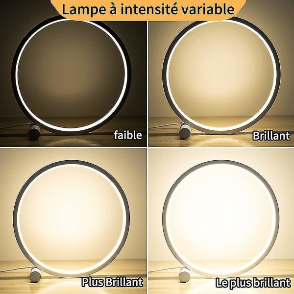 Led Bedside Lamp Dimmable Touch Table Lamp,3 Colors 10 Brightness Modern Circular Design, Metal Mate