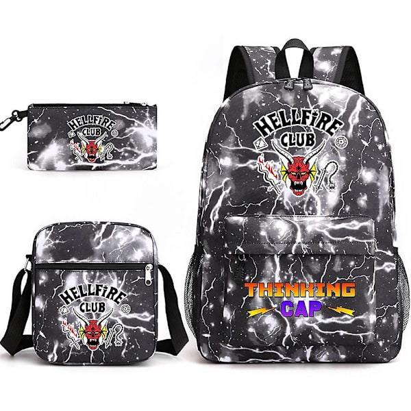 Stranger Things Hellfire Club Backpack Three-piece Set School Bag Lightning Black