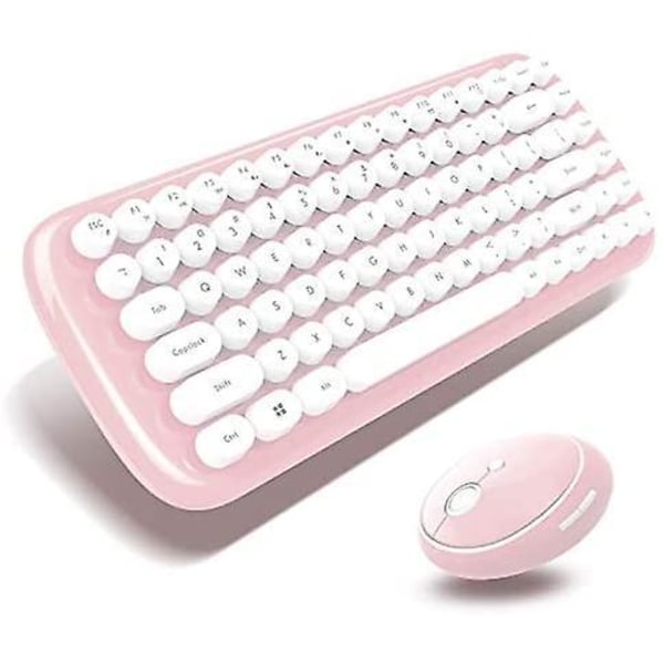 Mini Trådløst Tastatur 2.4g Usb Tastatur og Mus Sett, Rund Tast, Flerfarget Søtt Jentete Tastatur... (hvit Rosa)