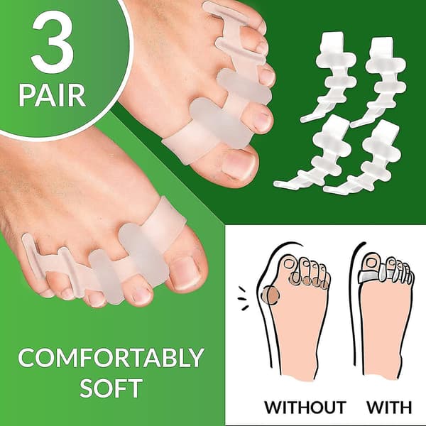 Toe Separators For Overlapping Toes [6pcs] To Relax Toes, Improved Gel Silicone, 0% Bpa, One-size, Spreader