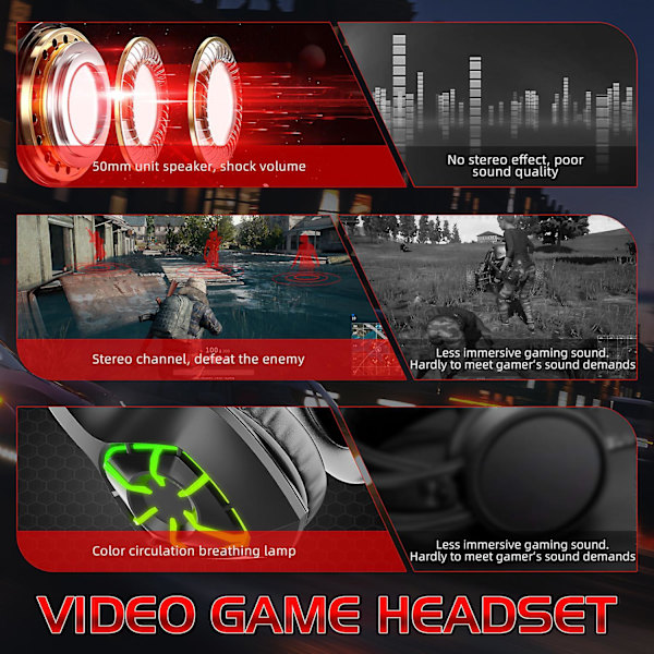 Gaming Headset, Professional Over Ear Headphones With Mic, Noise Cancelling , Rgb Light, Bass Surround, For Ps5, Pc, Xbox One Controller,red