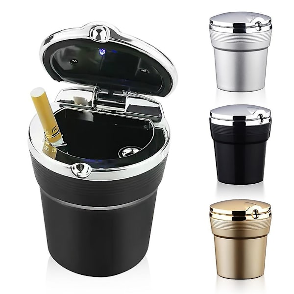 Universal Car Ashtray With Led Lights With Cover Creative Personality Covered Car Inside The Car Multi-function Car Supplies New silver