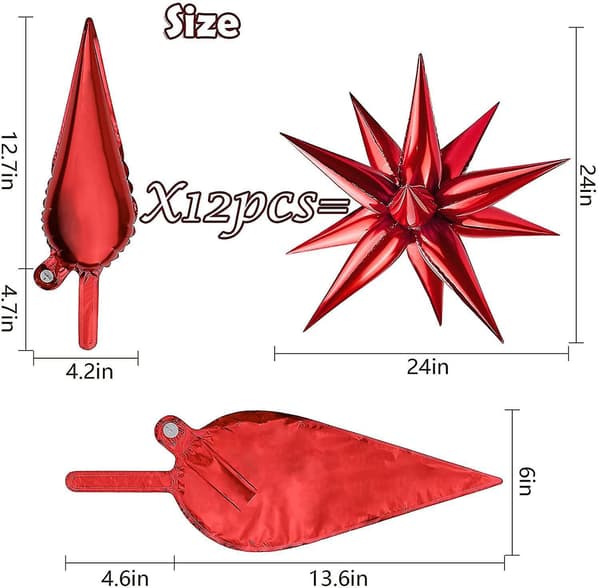 12 Point Star Balloons-50 Pcs Explosion Star Foil Balloons,starburst C Red