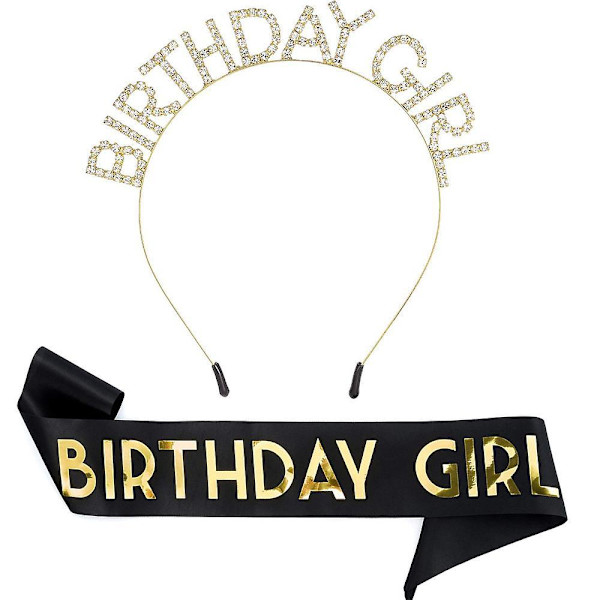 Birthday Headpiece Girl Tiara Headband Birthday Satin Sash For Party Decorations Supplies 11