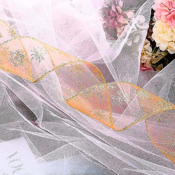 2.5" Width Organza Ribbon Clear Shiny Snowflake Ribbon With Spool For Christmas Gift
