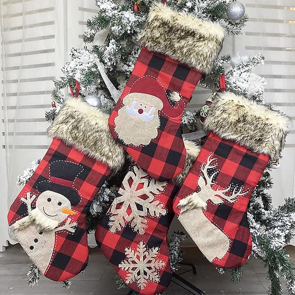 Classic Elk Pattern Christmas Stocking Non Woven Fabric Photography Props Fireplace Stocking Tree Decoration Snowflake