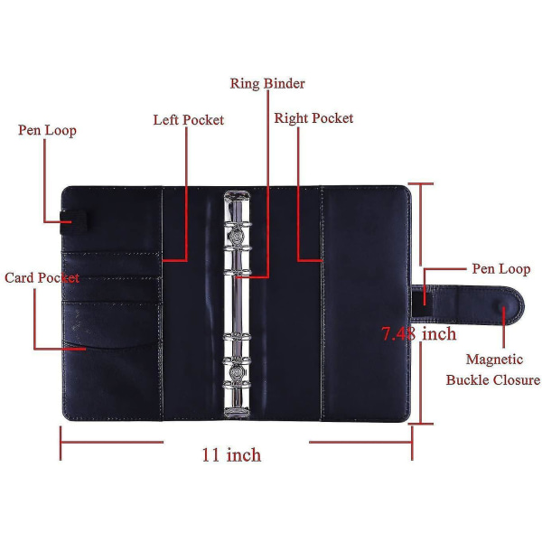 12pcs A6 Binder Pockets Loose Leaf Bags 6 Ring Binder Cash Budget Envelopes System, A6 Pu Leather Binder Set