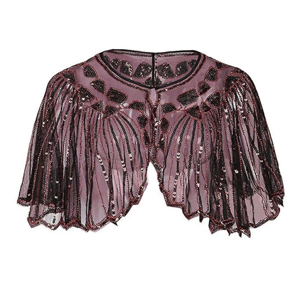 Dame 1920-talls Sjal Perlebesatt Paljett Deco Aftenkappe Bolero Flapper Cover Up