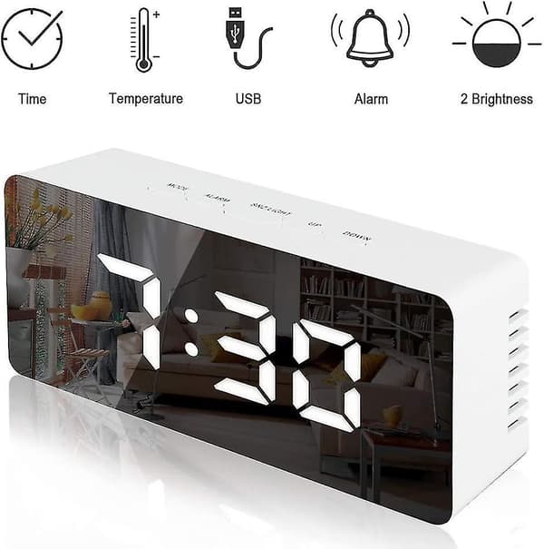 Alarm Clock   Electronic Alarm Clock With Vanity Mirror, Date Display, Temperature, Snooze Alarm For Kids