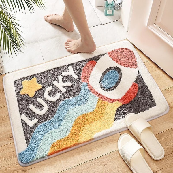 Cartoon Mat, Bathroom Anti-Slip Anti-drop Mat, Absorbent Foot Mat, Bathroom Door Mat (Rocket)