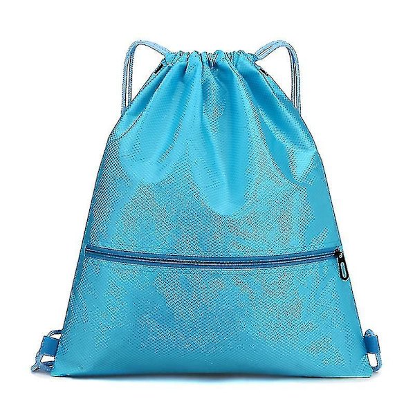 Unisex Drawstring Bag Sports Gym Daypack Swimming School Backpack Beach Travel Shopping Pack Light blue Small Large