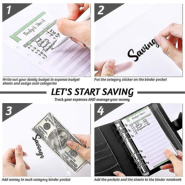 A6 Binder Budget Notebook Cover Folder Size 6 Hole Pocket Plastic Zipper Money Saving Envelope Diary Green