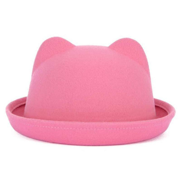Bowlerhatte i uld til forældre og børn, Fedora-hatte Cat ear pink 54cm