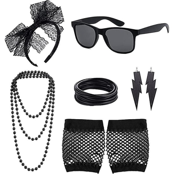 1set, 80s Accessories 80s Costume Accessories Fancy Dress Accessories Set Lace Headband Glasses Silicone Bracelets Fishnet Gloves Neon Earrings For 80