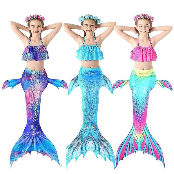 3pcs Girls Swimsuits Mermaid For Swimming Mermaid Costume red 100cm