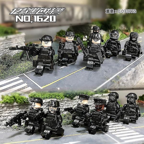 8 stk. Sort Swat Minifigur Byggeklods Tilbehør Militær Legetøj
