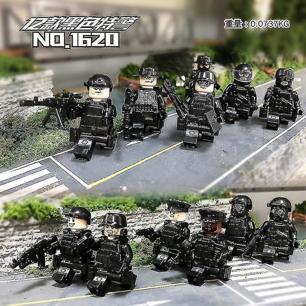 8pcs Black Swat Minifigure Building Block Accessories Military Toy