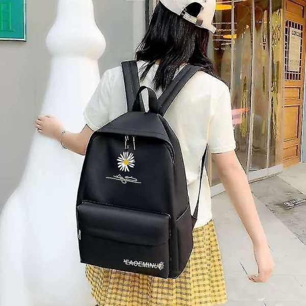 New Solid Backpack Girl School Bags For Teenage School Bag Nylon Daisy Printing Bag Black black