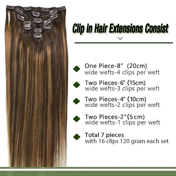 Clip In Hårextensions Remy Sjokoladebrun Til Karamellblond Balayage 7 Deler 120g 14 Tommer 14 inch