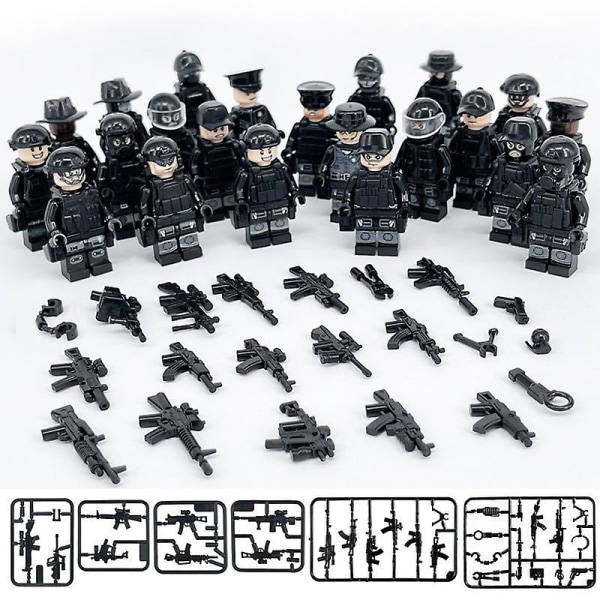 Black Special Police Building Block 22pcs Small Particle Assembly Building Block Mini Toy