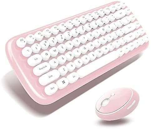 Mini Wireless Keyboard 2.4g Usb Keyboard And Mouse Set, Round Keycap, Multi-color Cute Girly Keyboard... (white Pink)